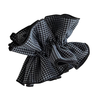 露思同款韩系蓝白格纹多层大肠发圈氛围高级感头绳百搭低马尾发饰