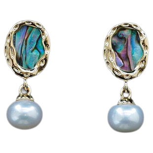 清仓！S925银针天然珍珠耳钉女鲍鱼贝壳复古轻奢设计感耳环耳饰