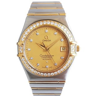 9,8新OMEGA欧米茄星座系列18K黄金后镶钻自动机械手表男士腕表