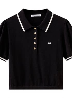 水云间miu系短款衬衫女POLO领短袖针织衫正肩上衣小资气质夏新款