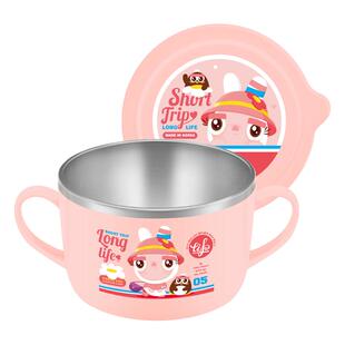 TISOU爱婴小铺儿童316L不锈钢双手柄大容量吃饭碗学生餐具650ml