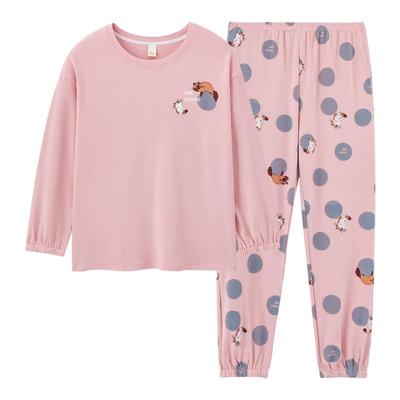 带胸垫可拆卸睡衣女春秋季长袖纯棉加厚妈妈家居服可外穿全棉套装