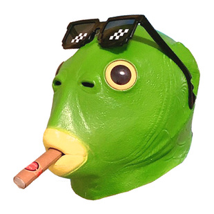 网红搞怪绿头鱼头套恶搞皮咔丘沙雕帽子绿全脸搞笑面罩鱼头怪面具