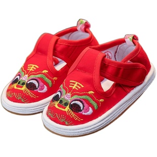 虎头鞋宝宝男老虎婴儿手工布鞋女唐装周岁新年中国风儿童绣花鞋子