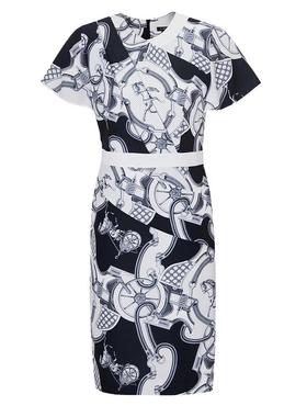 Scofield女装夏季新款简约圆领设计感复古轻熟连衣裙古典印花裙