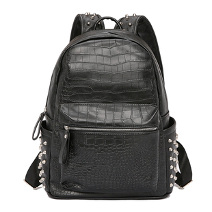 韩版鳄鱼纹铆钉双肩包 潮流背包电脑包学生书包男女情侣包潮背包