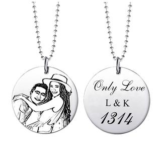 纯银圆牌项链女款男士吊坠情侣银牌足银定制刻照片刻字情人节礼物