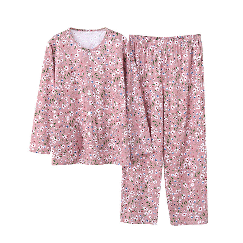 雅鹿纯棉妈妈开衫家居服套装夏季