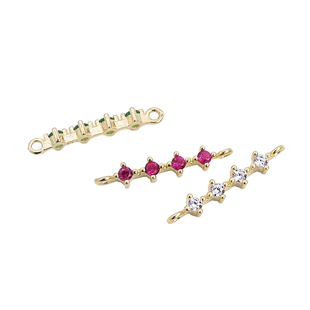 S925纯银DIY双环吊坠DIY项链手链配件一字横杠锆石双圈半成品挂件