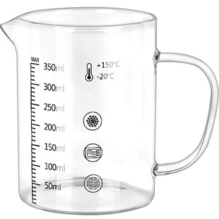德系带刻度玻璃量杯厨房用食品级带盖毫升计量杯耐高温牛奶杯水杯