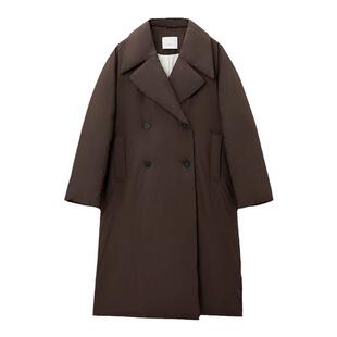 OVVOutlet秋冬新款女装优雅戗驳领双排扣长款大衣式羽绒服
