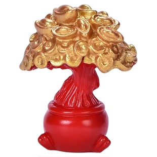 新年财运宝贝 微景观树脂小摆件 红色字 金色摇钱树 一帆风顺爆竹