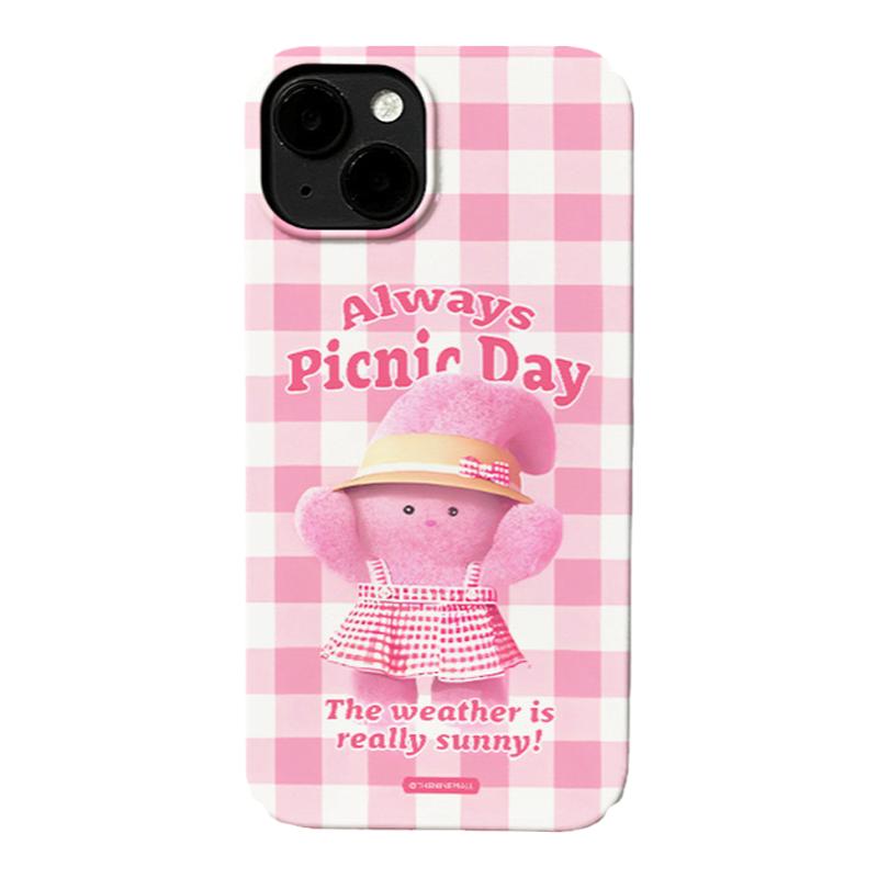 韩国小众粉色格纹兔兔手机壳硬壳全包按键适用苹果iPhone16promax菲林手机壳14pro磨砂12亮面全包13软壳16