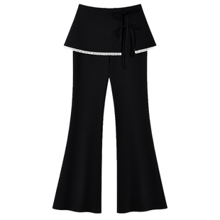 MISSCOCOON可可尼高腰假两件裙裤女2026春新款微喇蕾丝花边休闲裤