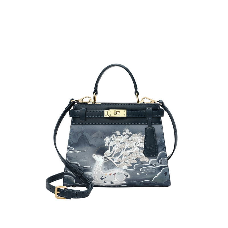 古伊西中国风牛皮刺绣凯莉包