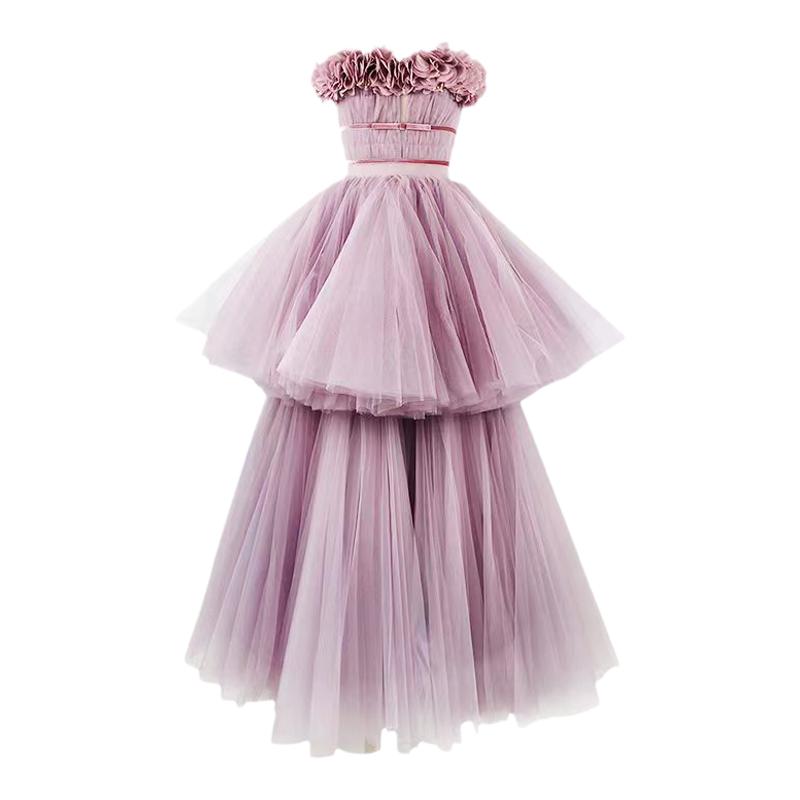 轻奢立体花朵设计师网纱重工礼服