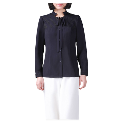 藏蓝蕾丝系带长袖衬衫LC19112A