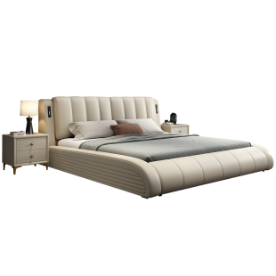 2025新款意式极简真皮床现代简约主卧大床2米×2.2米多功能双人床