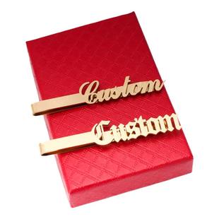 定制不锈钢名字字母LOGO领带夹男士商务正装一体名字领带别针领针