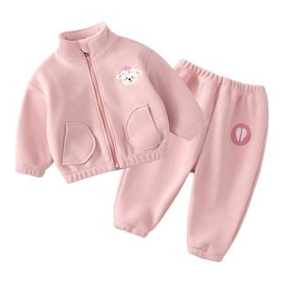 女童摇粒绒套装宝宝保暖衣套装婴儿秋冬衣服长袖男童外套加绒加厚