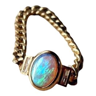 澳洲水晶欧泊罗马宝石钻石链条戒指 18K金镶嵌珠宝宝石