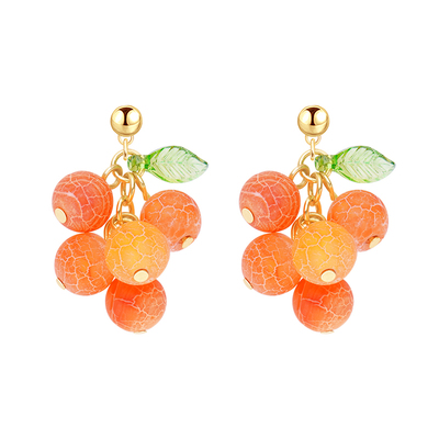 甜美橘子耳环夏季可爱水果