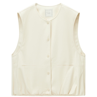 爱居兔圆领PU皮马甲女春季潮流百搭宽松无袖坎肩背心