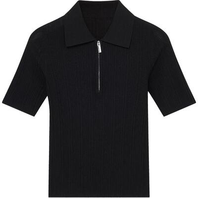 BLUE ERDOS春季简约半拉链POLO领修身半袖针织衫女上衣