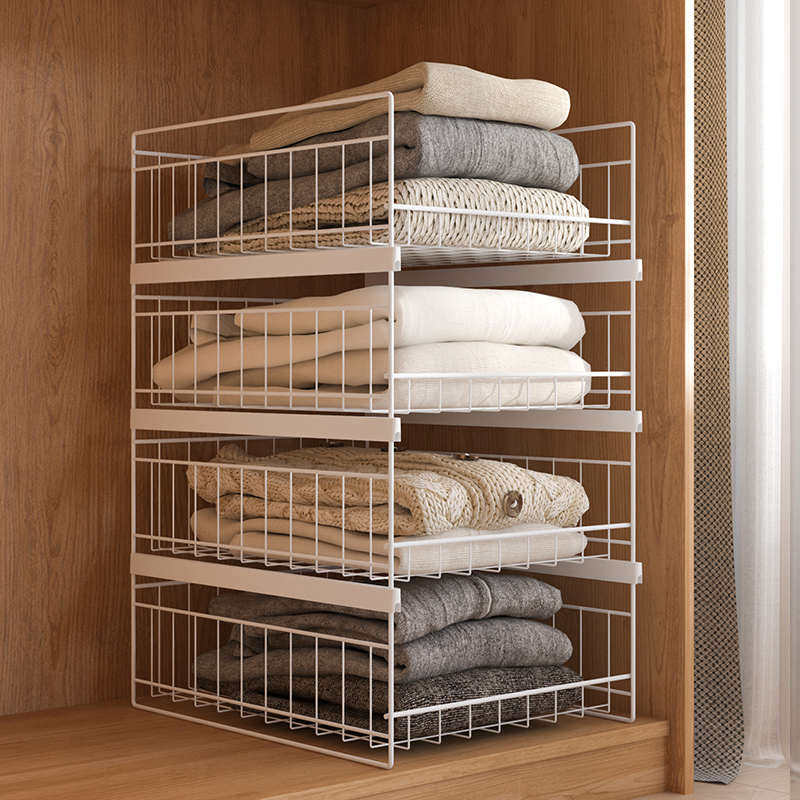 衣柜收纳神器抽屉式衣物收纳盒整理箱收纳篮铁艺分层隔板衣橱网篮