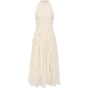 从那以后法式白色挂脖连衣裙伴娘服裙子小礼服裙高级感白裙长裙女