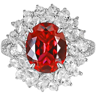 时尚奢华精工925纯银培育鸽血红宝石戒指镶嵌鸽子蛋小众设计百搭