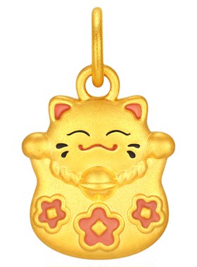 潮宏基好事发生有钱花招财福猫足金黄金转运串珠5D硬金新年礼物