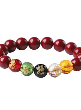 五路财神玛瑙珠朱砂水晶手链男女