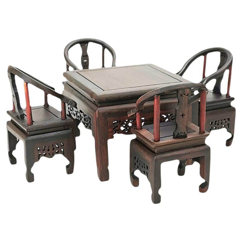 紫檀微型方桌古典桌椅模型蛋糕装饰椅子复古迷你娃屋明清家具摆件