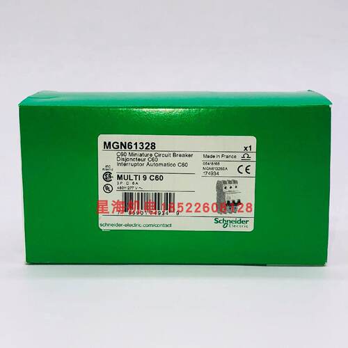议价施耐德C60断路器MGN61328,C曲线, 3P, 480V, 6A, 隧道式接线
