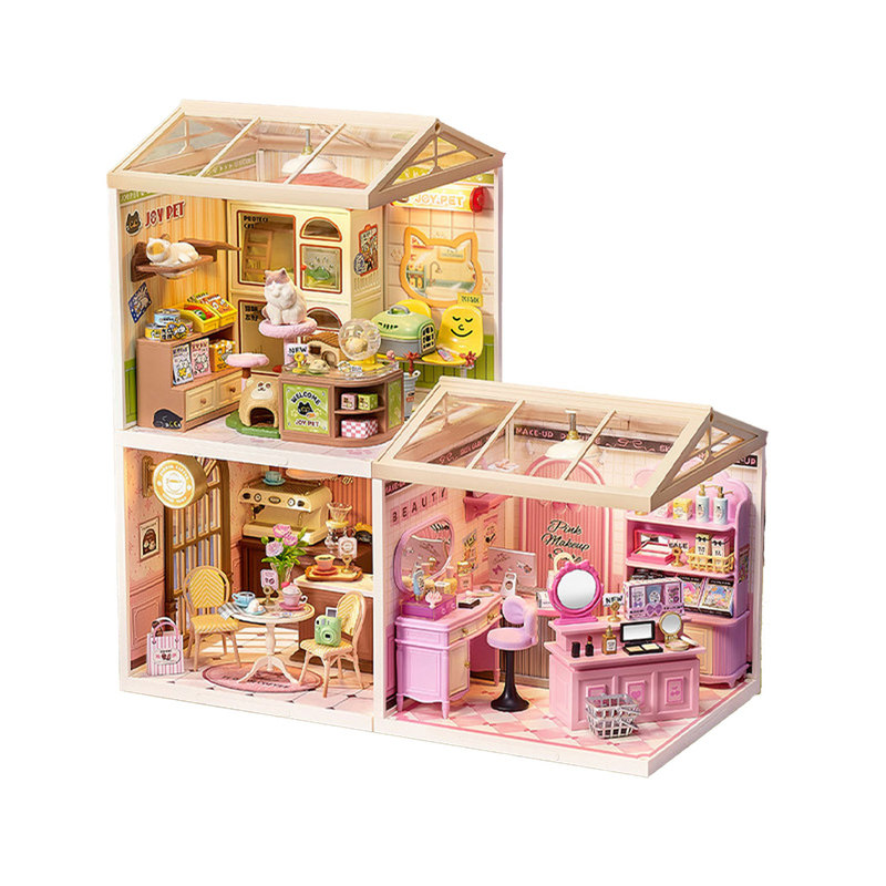 rolife若来超级世界美妆店积木拼装玩具diy小屋儿童生日礼物女孩