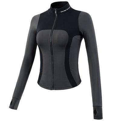 岚纹撞色拼接弹力显瘦健身外套