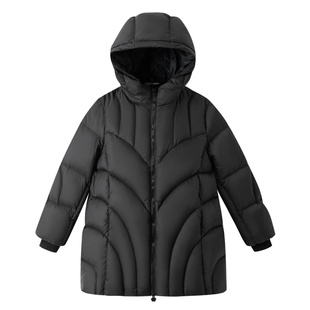 【三防】安奈儿童装女童中长羽绒服2025冬儿童大童黑色保暖外套厚