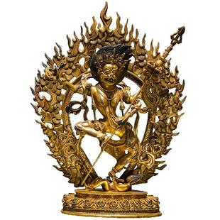 欧斯特《狮面空行母铜像》复古鎏金手工錾刻尼泊尔工艺雕像摆件