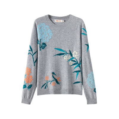 皮皮狗圆领复古提花羊绒衫