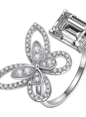 方钻双蝴蝶开口戒指小众