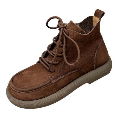 丑乐真皮手工复古马丁靴女秋冬头层牛皮女鞋平底短靴轻便休闲鞋子