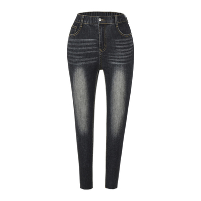 高腰丰胯小脚铅笔裤水洗牛仔裤