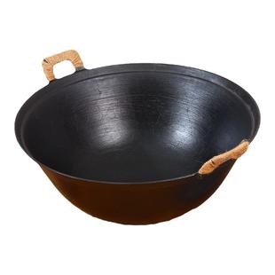 双耳圆底陆川生铁锅加厚煲汤铸铁汤锅无涂层不粘锅炖锅炒菜一体锅