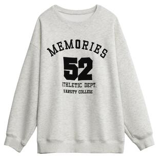 CV大码女装 冬季新款美式圆领撞色字母加绒卫衣安可拉红上衣胖MM