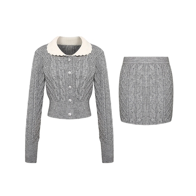 Maison Wester冬季女士感波嬉风格雷系休闲通勤灰色毛衣套装