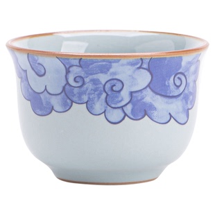 官窑水墨远山陶瓷茶杯开片功夫茶具汝窑品茗杯单杯主人杯茶盏家用