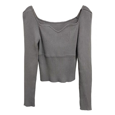 法式氛围感修身方领针织打底衫