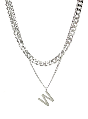 crivla日韩风字母钛钢叠戴项链