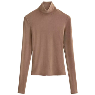 欧美风纯色内搭弹力包身型磨毛保暖舒适高领长袖T恤打底衫上衣女